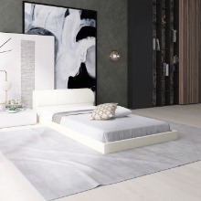 高級感のある上質なベッドルーム レザーフロアベッド ホワイト (シングル)